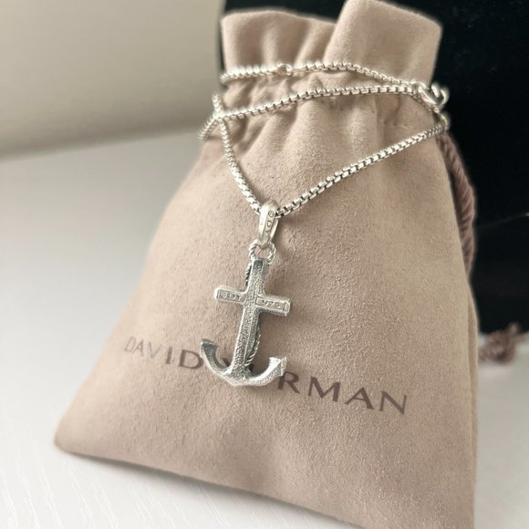 David Yurman Anchor Men’s Pendant Charm Chain Necklace Amulet Sterling Silver - Picture 3 of 5
